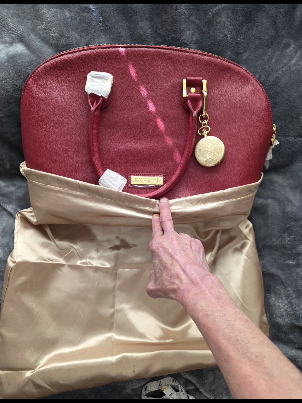 New Joy & Iman Burgundy Dome Crossbody with Gold Watch Charm